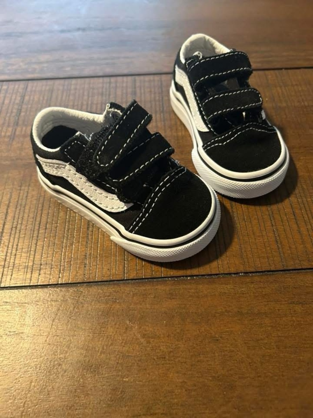 Vans Kids Black and White Velcro Skate Sneakers